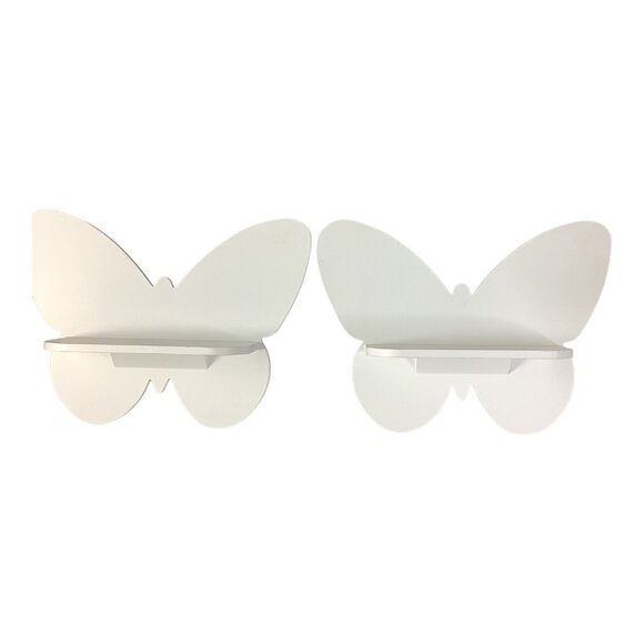 White Wooden Butterfly Wall Shelf Set Of 2 For Nursery Room Or Kids Decor Displa - Picture 1 of 15